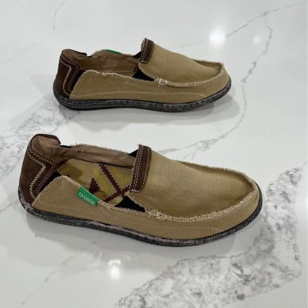 Size 8 Fashion brown flats mens Canvas causal beige slip-on Shoe I76